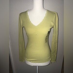Vintage Calvin Klein Jeans V-Neck Ribbed Long Sleeve Top -